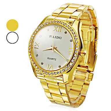 Unisex Diamond Dial Ouro aço analógico Quartz #00679840